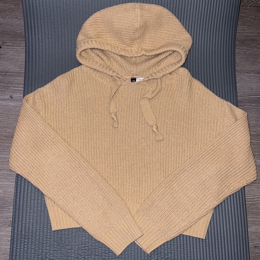 H&M Crop Long Sleeve Hooded Knit Sweater Sz XS